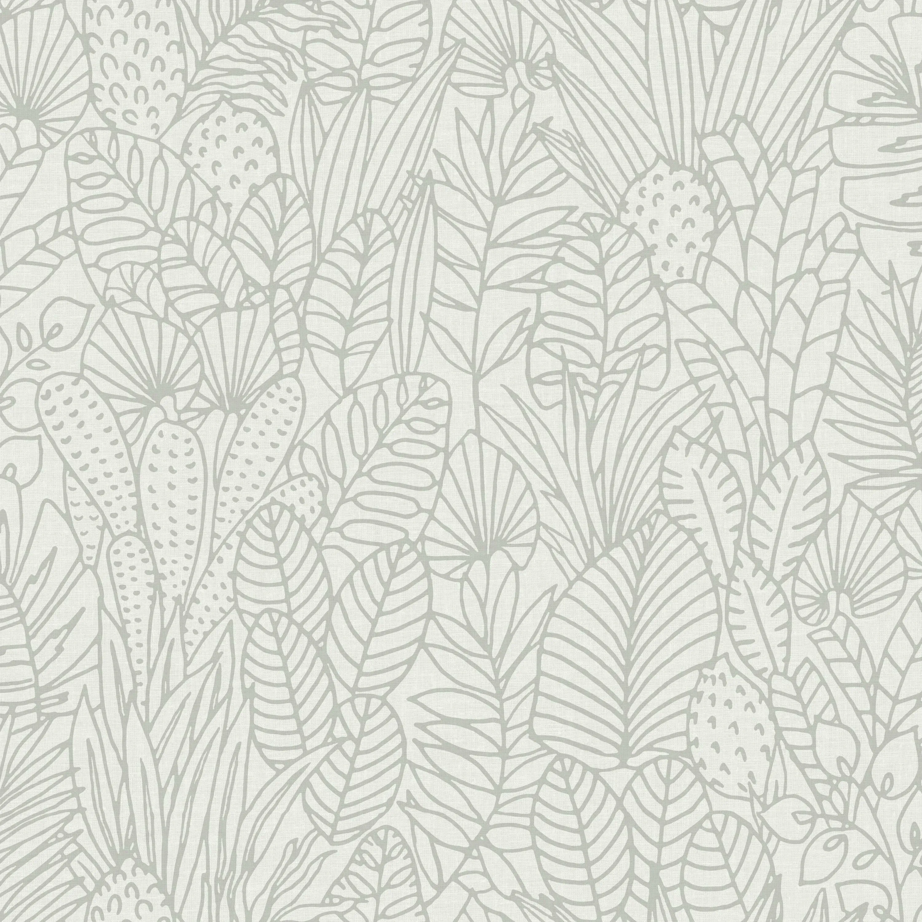 Roommates Tropical Leaves Sketch Peel & Stick Wallpaper Beige