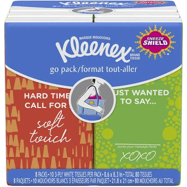 Kimberly Clark Professional On The Go Packs Facial Tissues, 3-Ply, White, 10 Sheets/Pouch, 8 Pouches/Pack, 12 Packs/Carton 