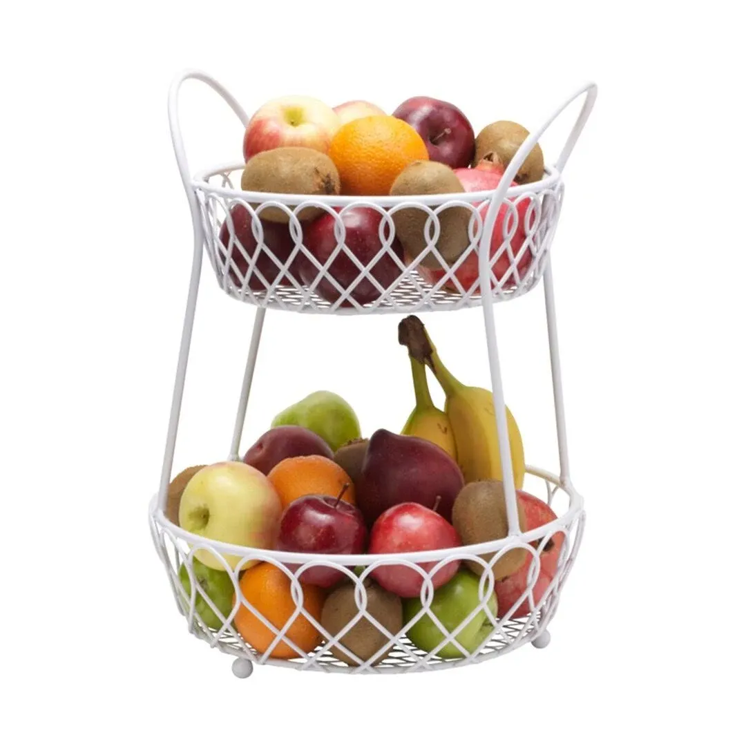 Gourmet Basics by Mikasa 2-Tier White Loop & Lattice Basket