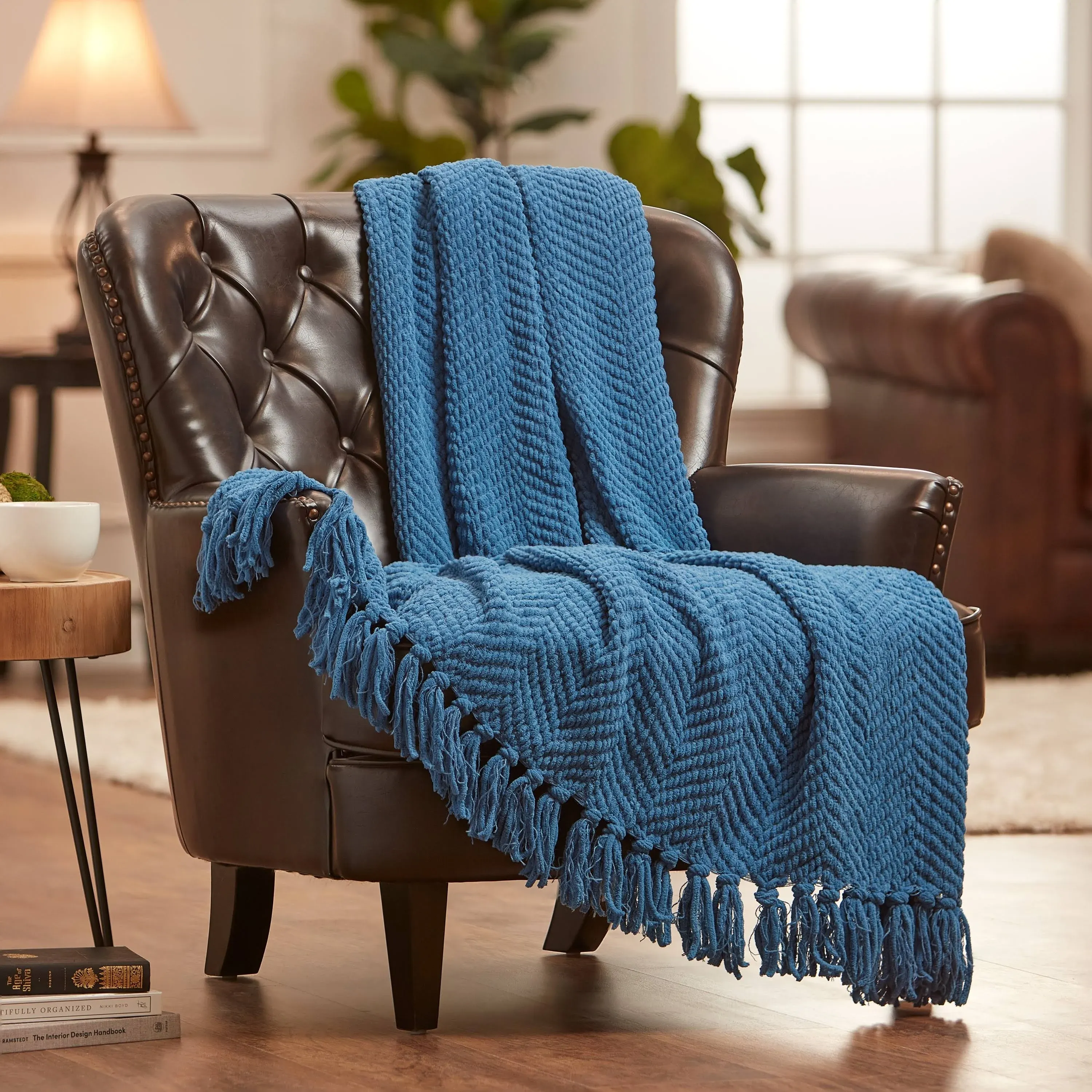 Chanasya Textured Knit Throw Blanket with Tassel