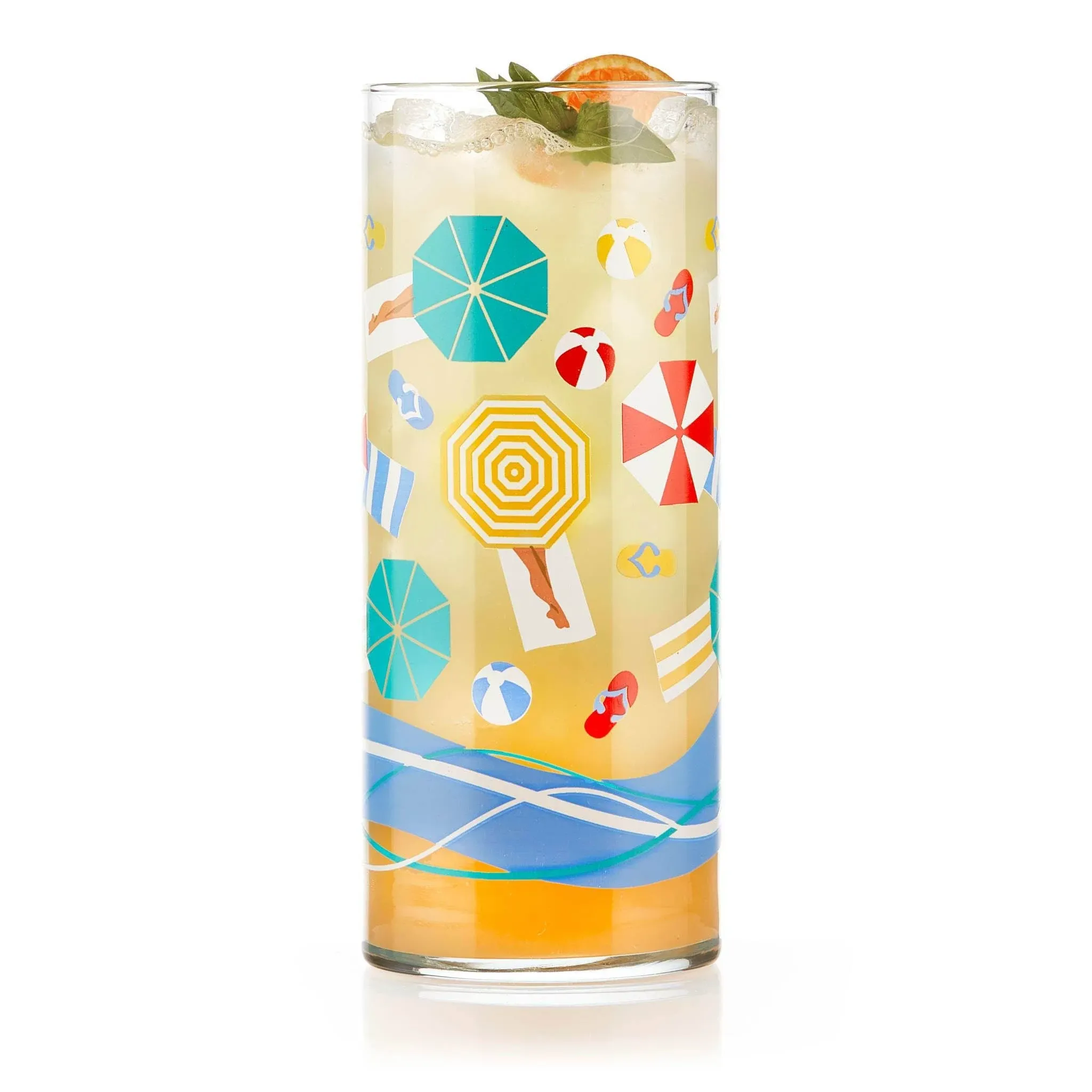 Vintage Beach Scene Cooler Glasses, 16 oz - Set of 4