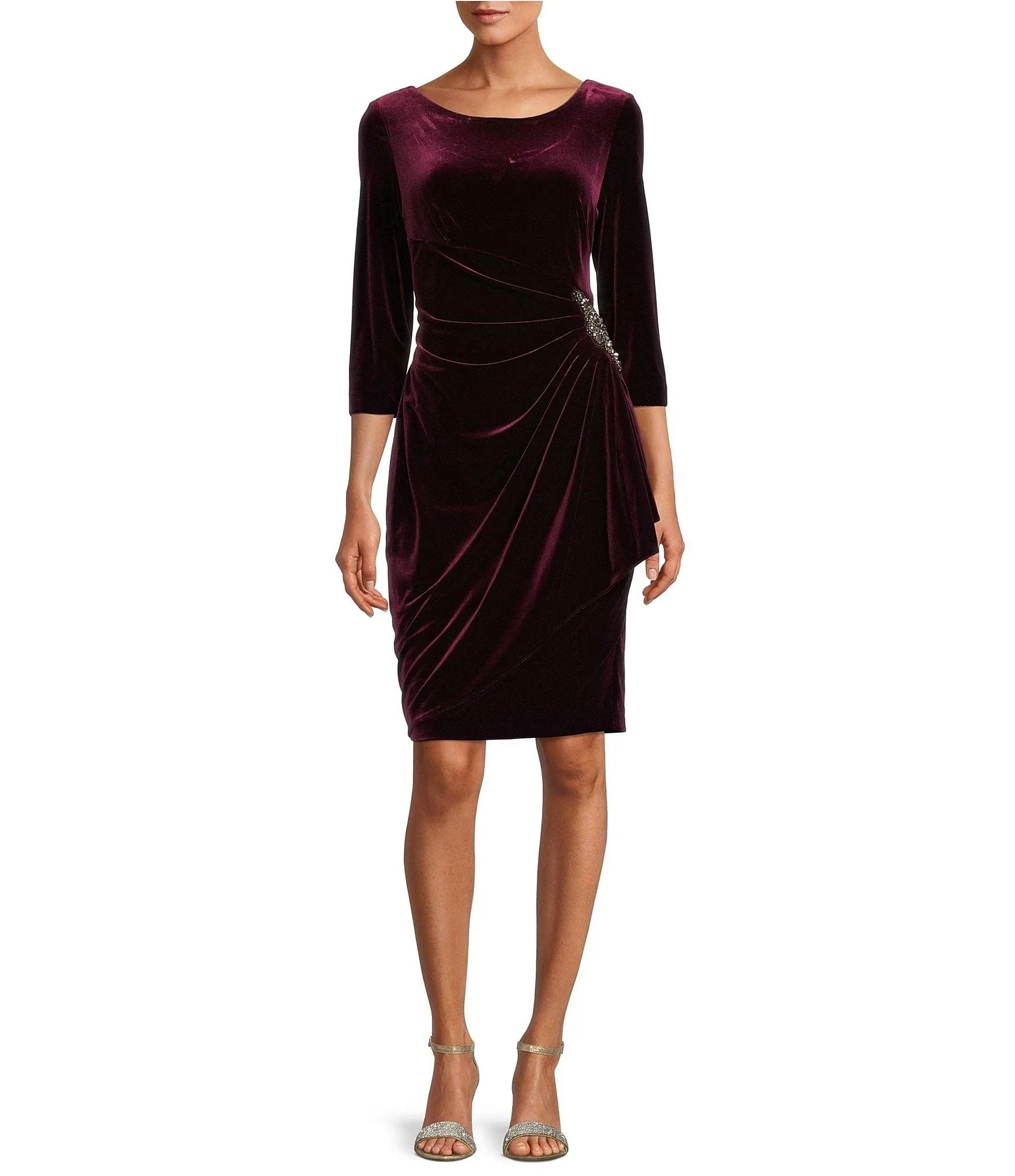 Alex Evenings Womens Velvet Knee Cocktail and Party Dress, Wine