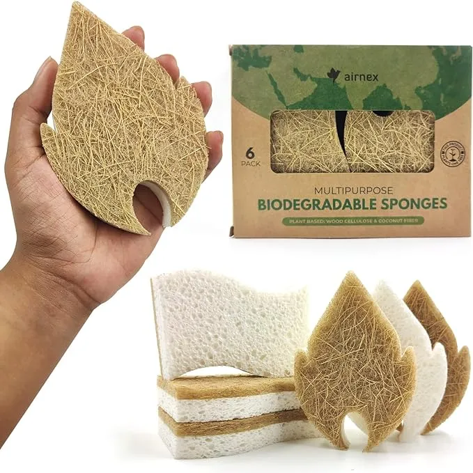 Biodegradable Natural Kitchen Sponge - Compostable Cellulose and Coconut Waln...