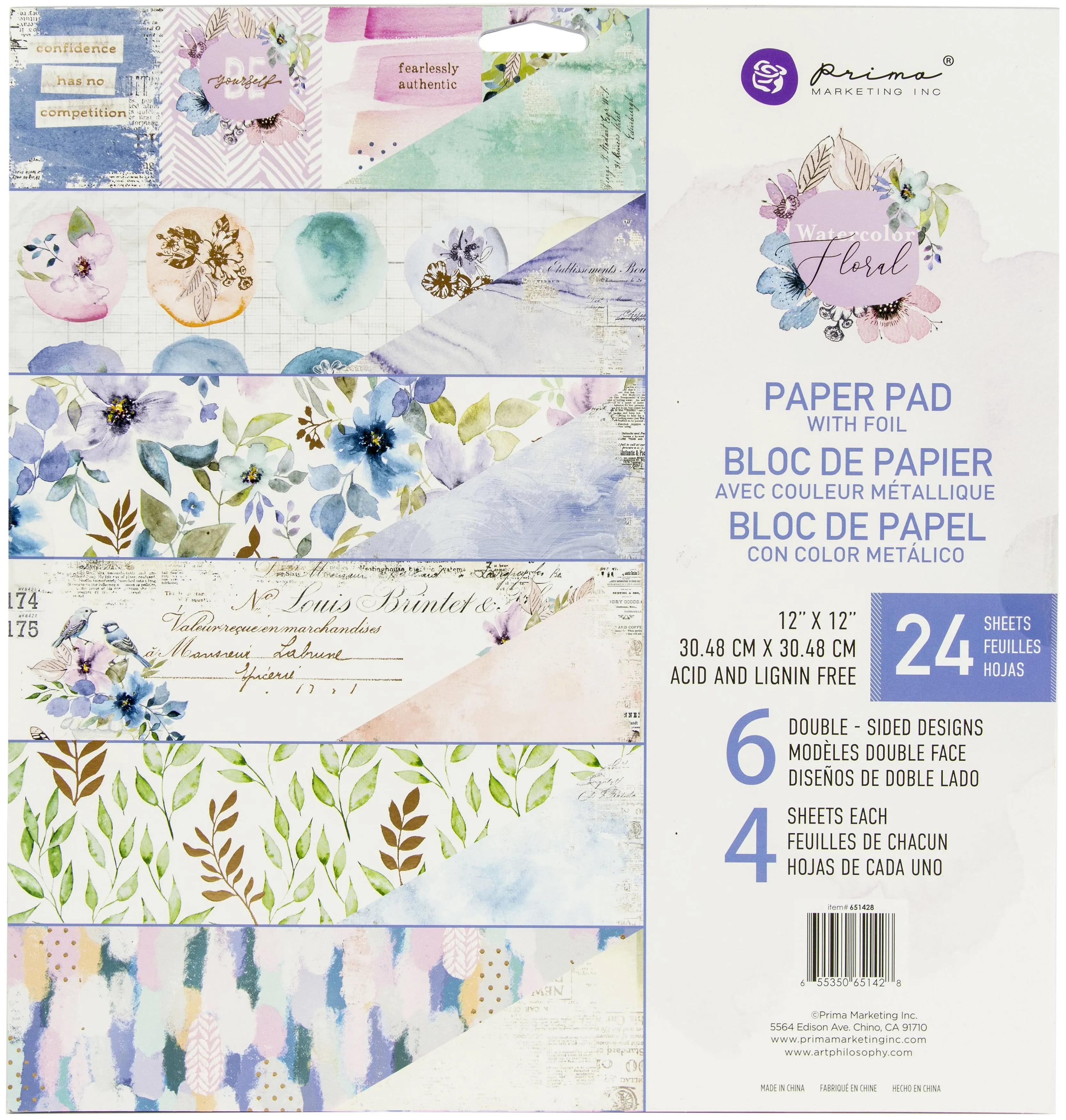 Watercolor Floral Double-Sided Paper Pad 12"X12" 24Pc, 651428