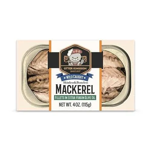 Otter Kingdom European Mackerel Fillets in Extra Virgin Olive 4oz(Pack of 12)