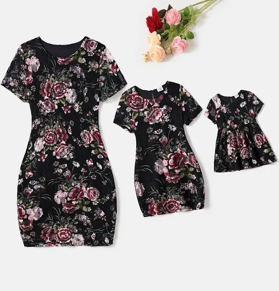 Patpat Mommy and Me Flora Print Short-sleeves Dresses