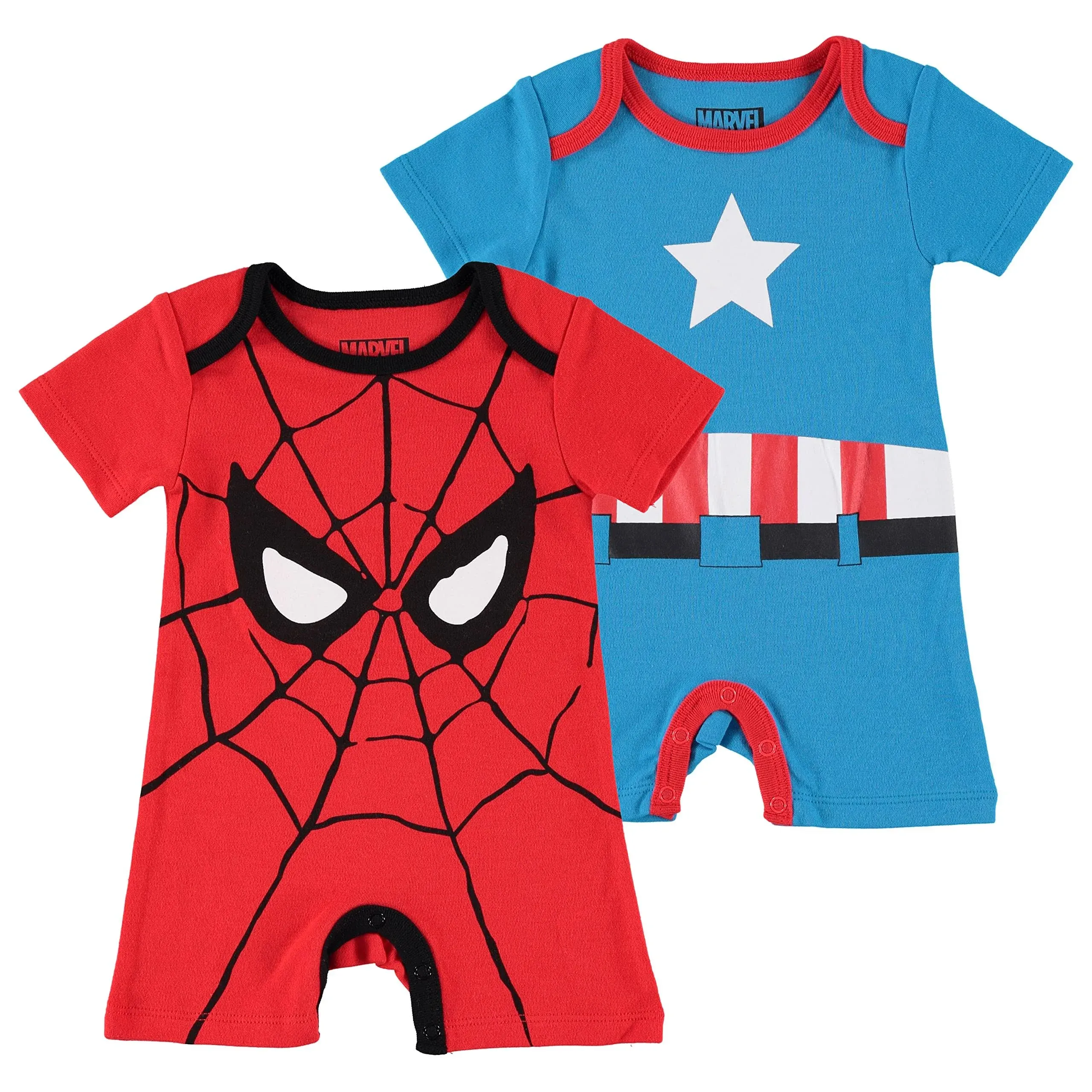 Marvel Spider-Man and Captain America Infant 2-Pack Romper Bodysuit Set