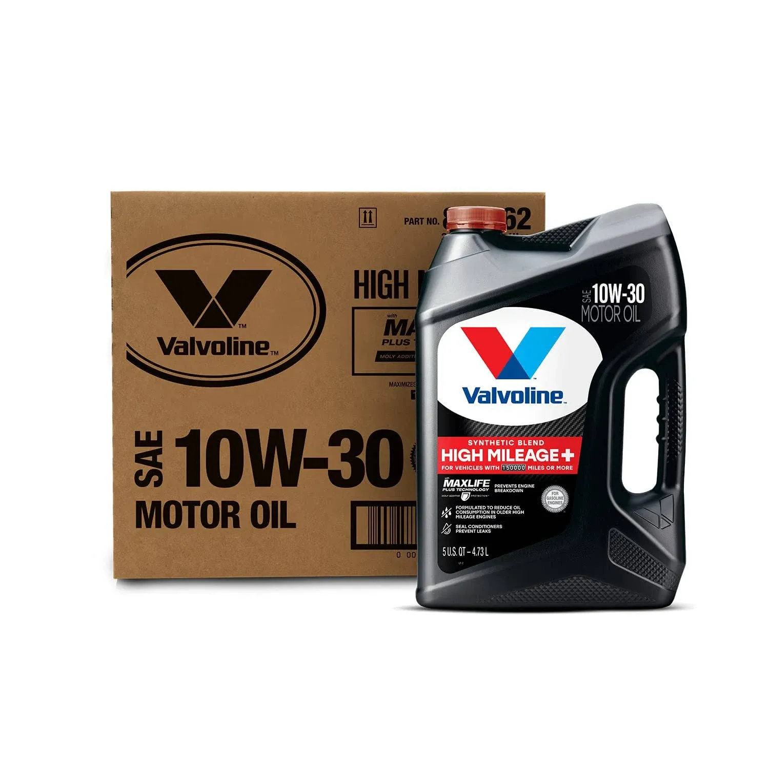 Valvoline High Mileage 150K with MaxLife Plus Technology Motor Oil SAE 10W-30 5 qt, Case of 3