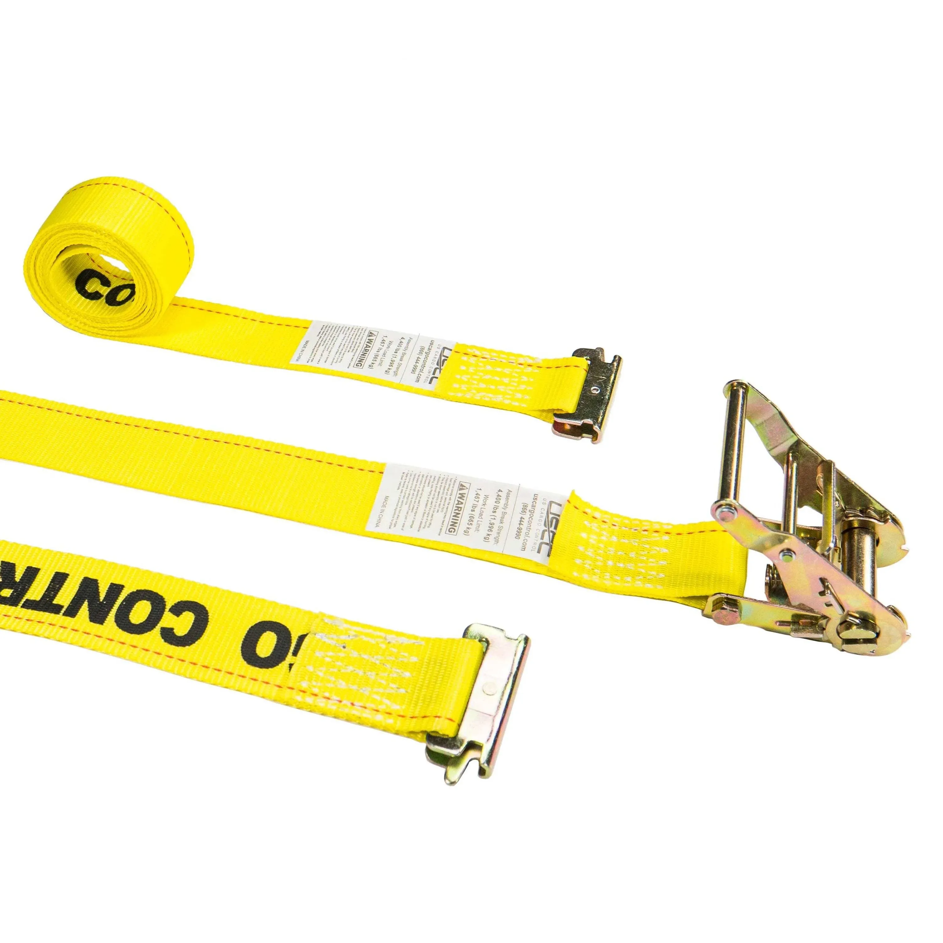 2" x 12\' Yellow E Track Ratchet Straps w/ Spring E-Fittings