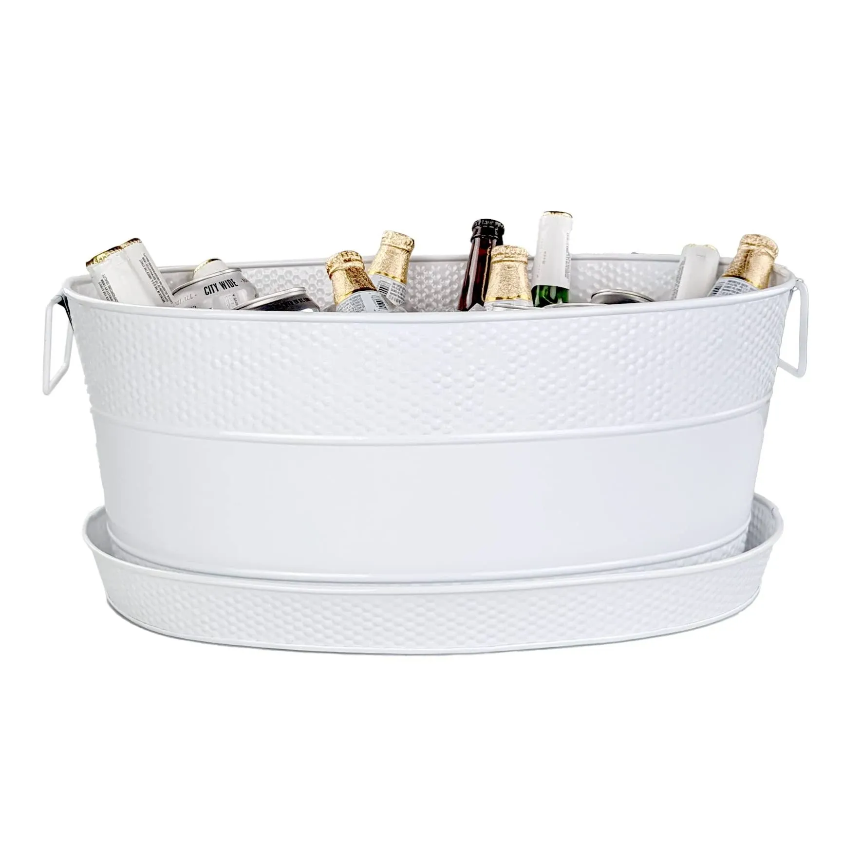 Aspen Metal Beverage Tub with Tray Hammered in White | BREKX