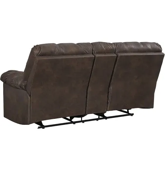 Signature Design by Ashley Derwin Urban Faux Leather Tufted Double Reclining Loveseat with Console, Gray