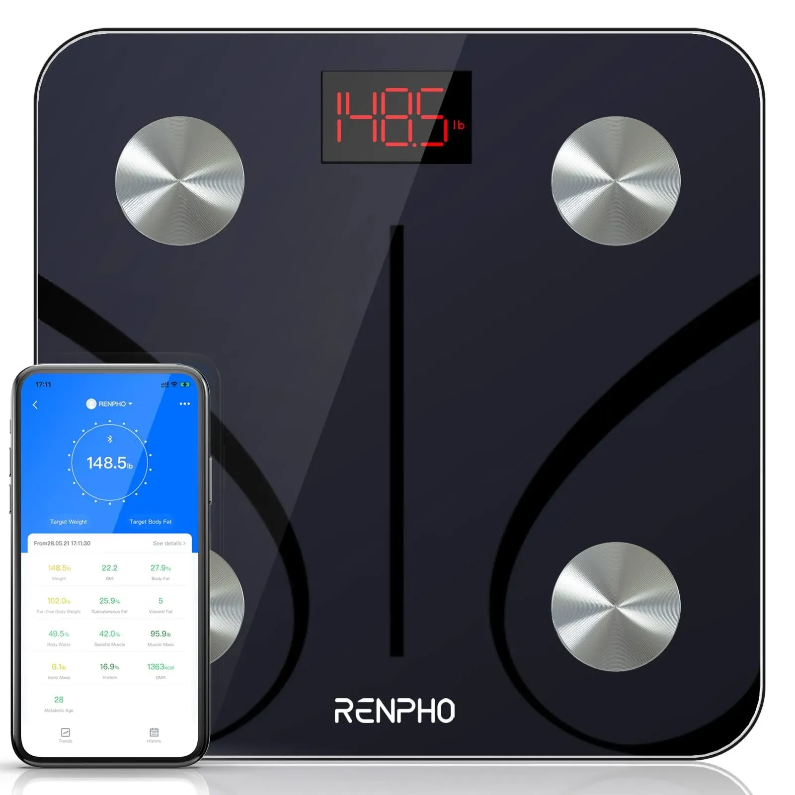 RENPHO Elis 1 Smart Body Fat Scale - Monitor 13 Body Metrics W/ Bluetooth App