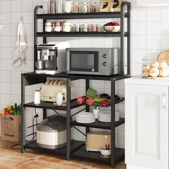 Kitchen Baker's Rack 5-Tier Utility Storage Shelf with Hutch