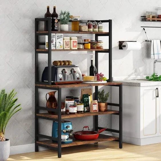 Industrial Kitchen Baker’s Rack with Hutch,5-Tier Kitchen Microwave Oven Stand ...