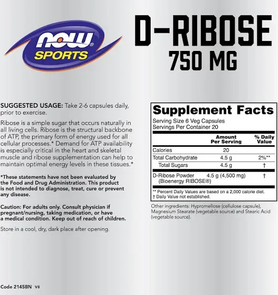 Now Foods, D-Ribose 750 mg 120