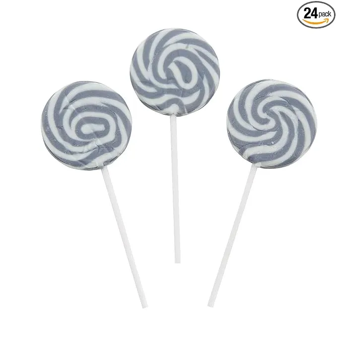 Fun Express Silver Swirl Pop Suckers (24 Individually Wrapped Lollipops) Cherry Flavored