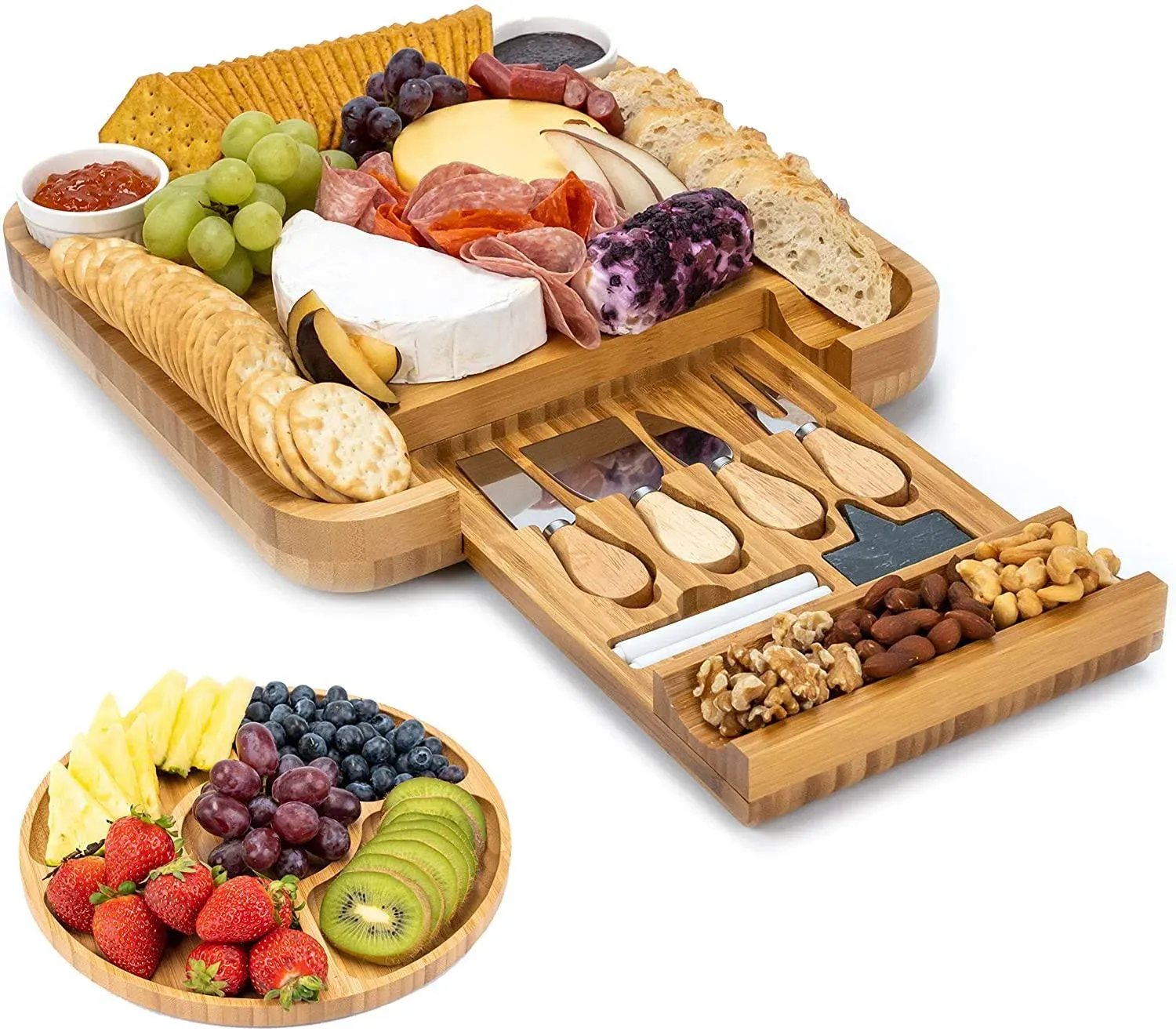 SMIRLY Bamboo Cheese Board and Knife Set