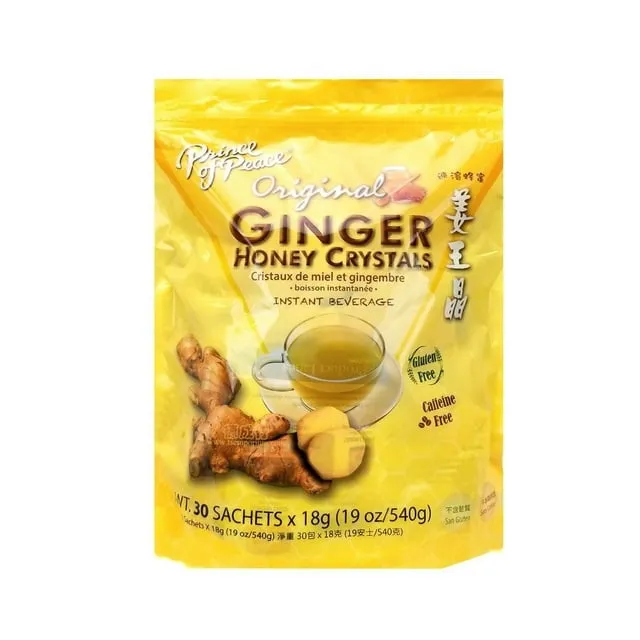 Prince Of Peace Instant Ginger Honey Crystals w/ Turmeric, 25 Sachets – Instant Hot or Cold Beverage – Easy to Brew Ginger and Honey Tea, Caffeine and Gluten Free