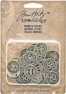 Idea-Ology Metal Number Tokens .75" 31/Pkg-Antique Silver