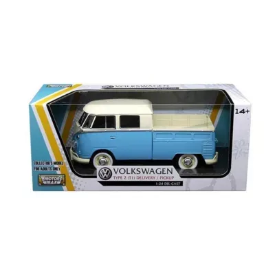 Motormax 79343Ltbl-Crm Volkswagen Type 2 - T1 Double Cab Pickup Truck - 1 By 24 Diecast Model Car - Blue & Cream