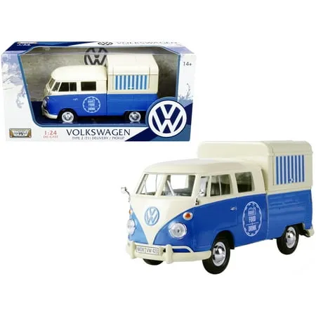 Volkswagen Type 2 (T1) Pickup Food Truck Cream and Blue 1/24 Diecast Model Car by Motormax