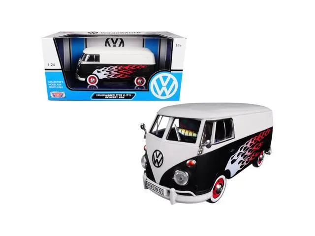 Volkswagen Type 2 (T1) Delivery Van with Flames 1/24 Diecast Car Model by Motormax