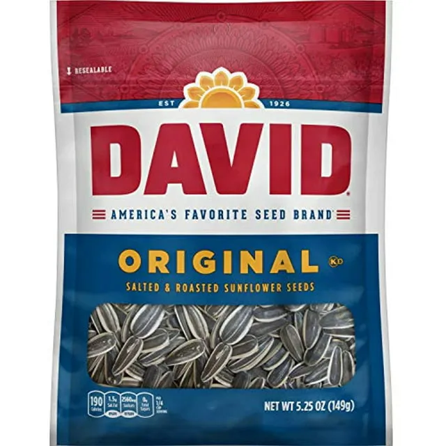 DAVID Roasted and Salted Original Sunflower Seeds, 5.25 oz, 12 Pack