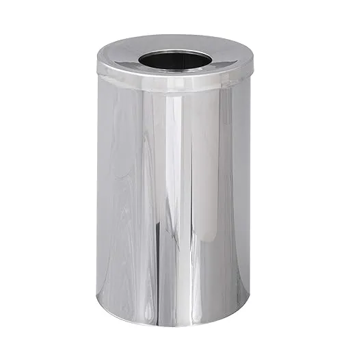 Safco® Reflections Open-Top Receptacle, Round, Steel, 35gal, Chrome/Black