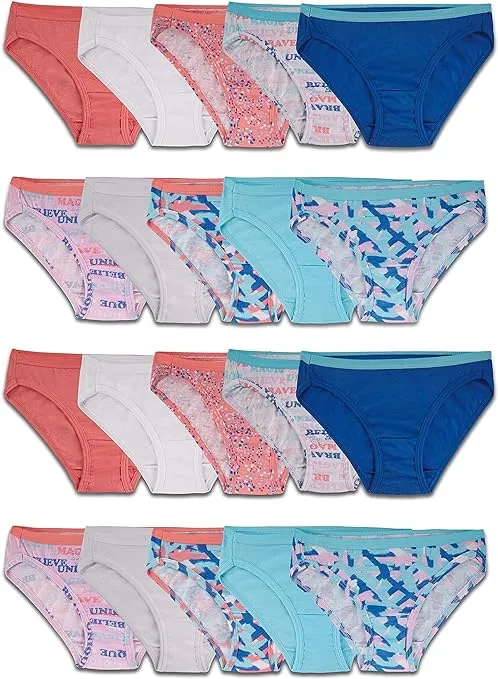 Fruit of the Loom Girls' Cotton Bikini Underwear Multipacks