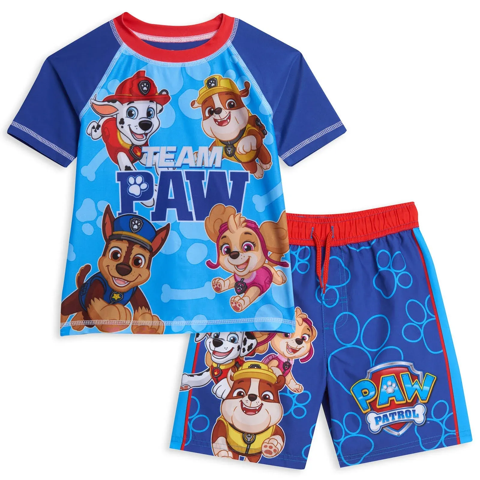 Paw Patrol Toddler Boys Chase Marshall Rubble Rash Guard and Swim Trunks Outfit Set