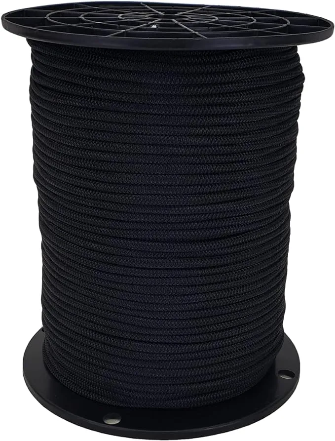 3/16 inch Black Polyester Bungee/Shock Cord - 500 foot Spool | Marine Grade - High UV and Abrasion Resistance