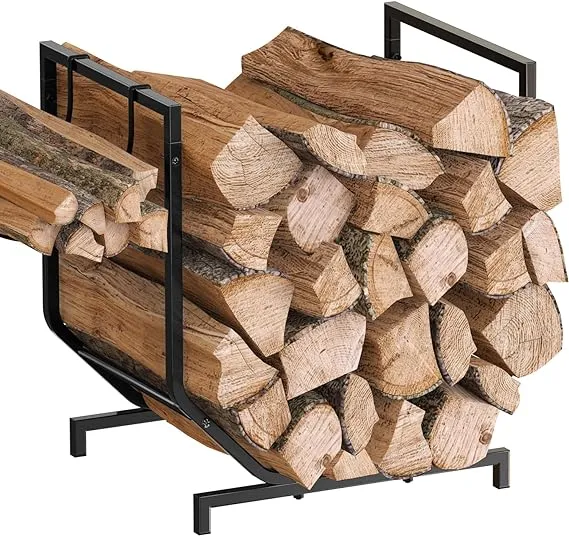 Dobyusf Firewood Rack Outdoor with Hooks, Metal Fireplace Wood Holder Storage for Fireplace Indoor