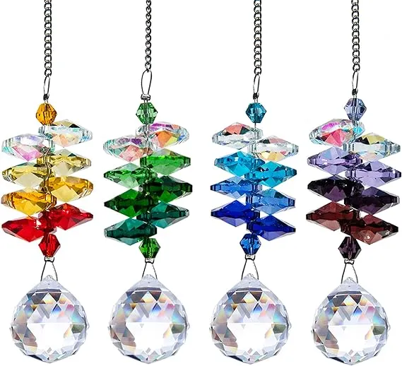 4PCS Crystal Hanging Sun Catchers for Window Indoor Rainbow Maker Suncatchers Crystals Ball Prism Chakra Octagon Bead Decor for Home Garden