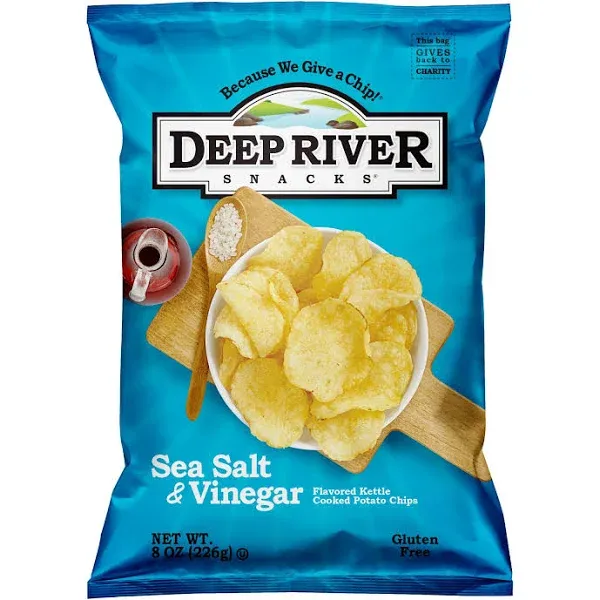 Deep River Snacks Sea Salt & Vinegar Kettle Cooked Potato Chips, 8-Ounce (Pack of 12)