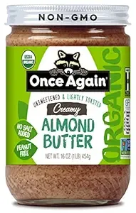 Organic Creamy Almond Butter, 16oz - Lightly Toasted - Salt Free, Unsweetened...