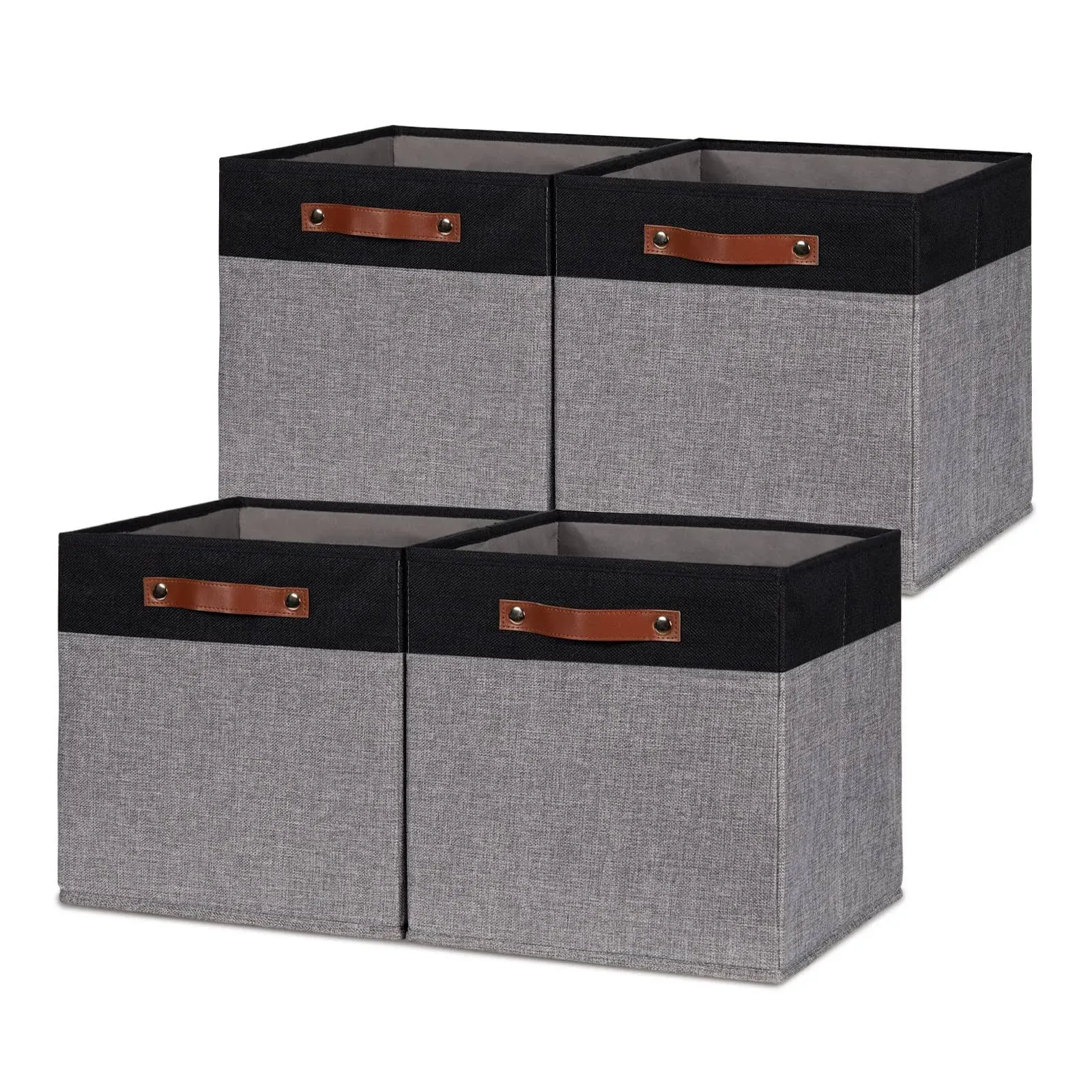 HNZIGE Storage Baskets for Organizing Set of 4 Square Fabric Storage Cubes Bins 13 x 13 Collapsible Black Storage Bins for Sh