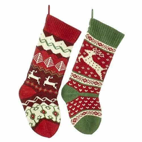 Kurt Adler 20-inch Knit Reindeer Stockings 2 Assorted