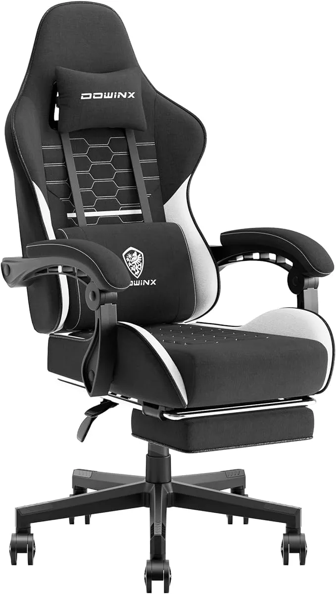 Dowinx Gaming Chair Fabric with Pocket Spring Cushion, Massage Game Chair Cloth with Headrest, Ergonomic Computer Chair with Footrest 290LBS, Blue