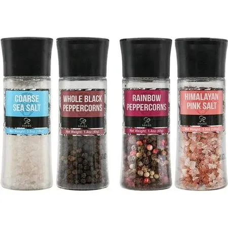 Soeos Black Peppercorns + White Sea Salt + Rainbow Peppercorns + Pink Salt 9....