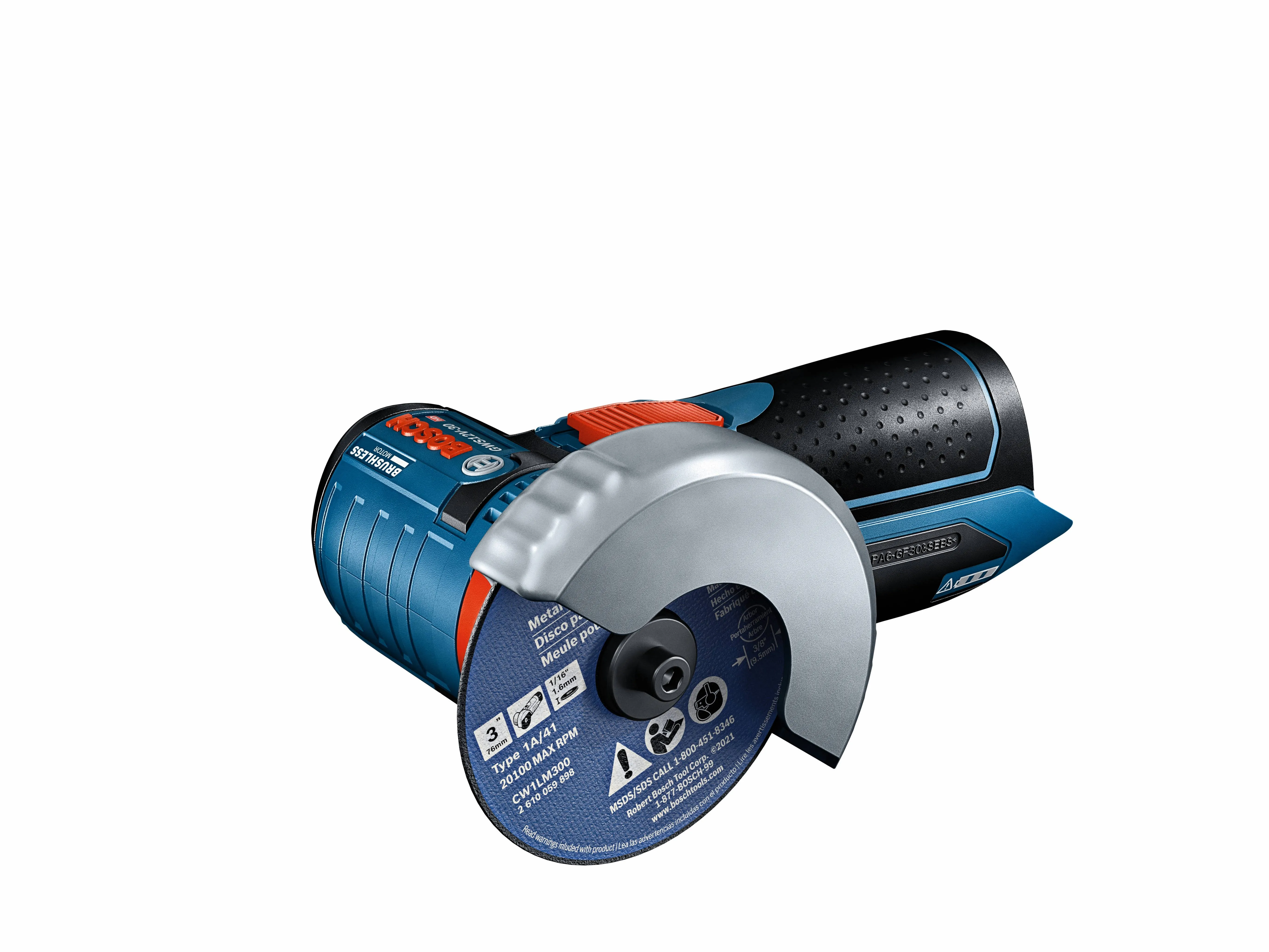 BOSCH GWS12V-30N 12V Max Brushless 3 In. Angle Grinder (Bare Tool), Blue