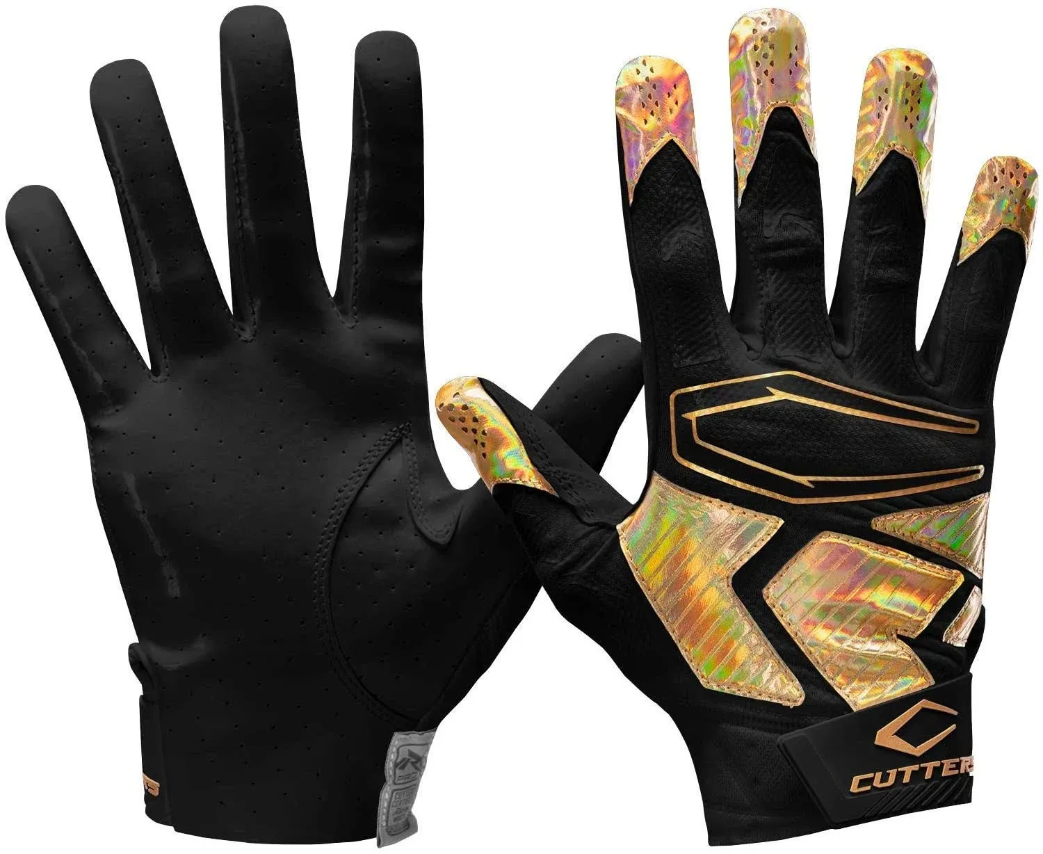 Cutters Adult Rev Pro 4.0 Receiver Gloves, M / Black/Gold