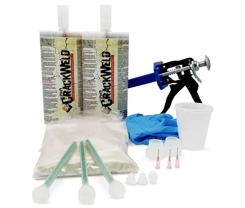 CrackWeld PRO Concrete Floor Repair Kit – Seal Cracks in Basement Slabs, Driveways, Garages, Pool Decks, and More. Indoor/Outdoor. Fast-Curing. No Grinding Needed. Complete Repair Kit.