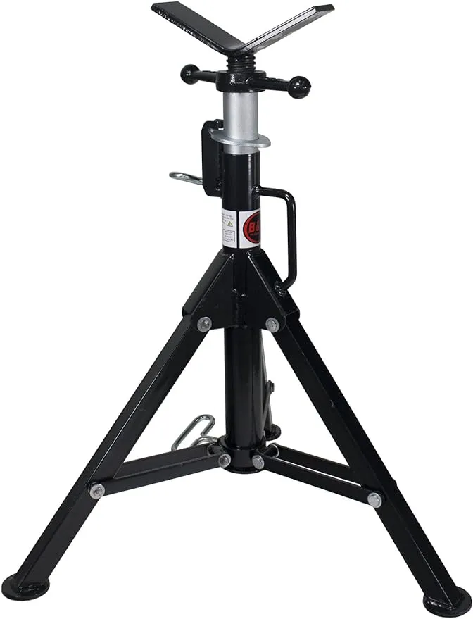 B&amp;B Pipe 3900 High-Profile Adjustable Pipe Jack Stand with V-Head Folding Legs