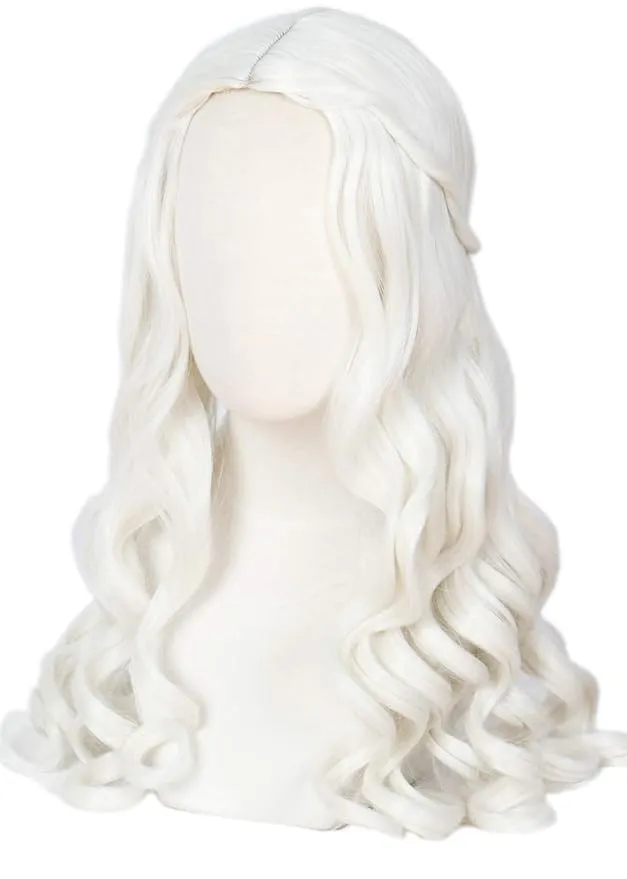 Linfairy Women Girls White Blonde Long Wavy Wig Halloween Cosplay Costume Queen Wig Adult