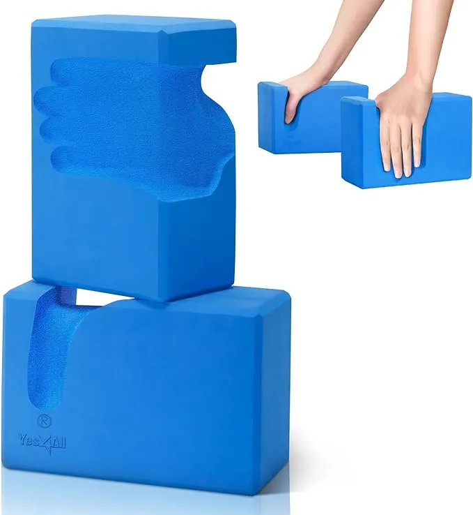 Yes4All Yoga Blocks 2 Pack Wrist Support, Comfort, and Grip B. Marlin Blue 