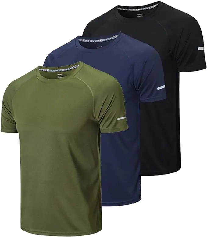 frueo Men's 3 Pack Workout Shirts Quick Dry Moisture Wicking Short Sleeve Mesh Athletic T-Shirts