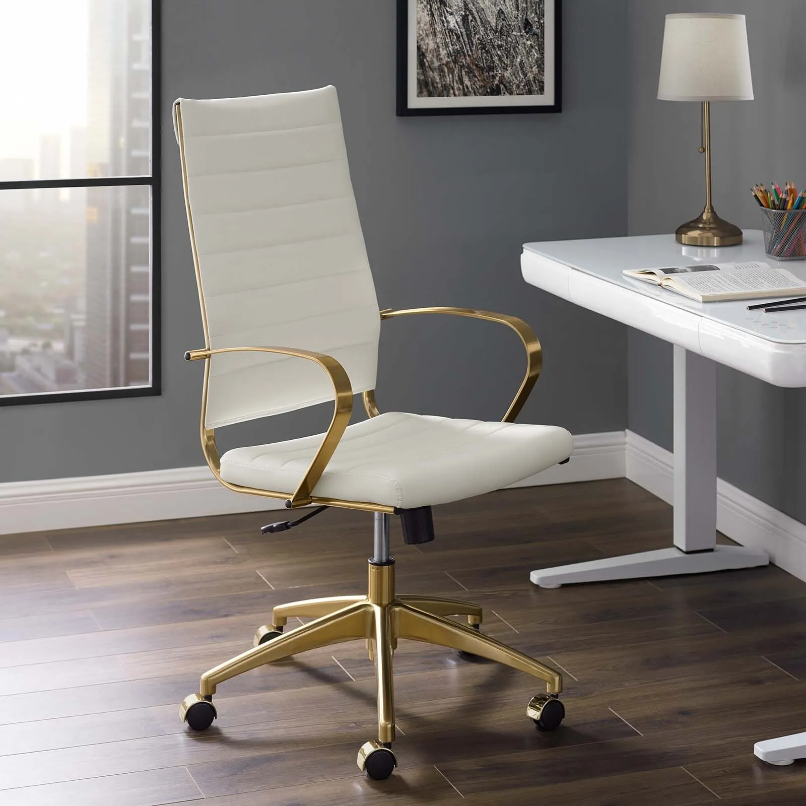 Jive Gold Stainless Steel Highback Office Chair EEI-3417-GLD-WHI