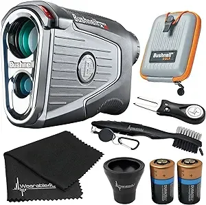 Bushnell PRO XE/X3 Advanced Laser Golf Rangefinder with Included Carrying Case, Carabiner, Lens Cloth, and Selected Wearable4U Bundle