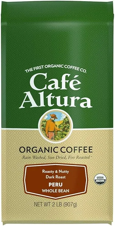 Cafe Altura Whole Bean Organic Coffee, 2 Pound, 1.99 Pound, Peruvian Dark Roast,