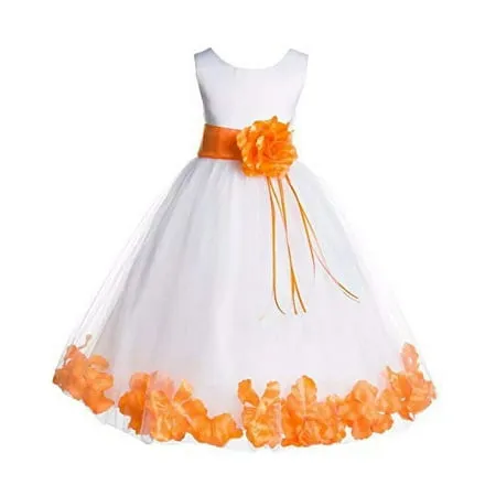 Ekidsbridal White Tulle Floral Rose Petals Formal Flower Girl Dress Holiday Wedding Junior Pageant Birthday Party Gown 007 6